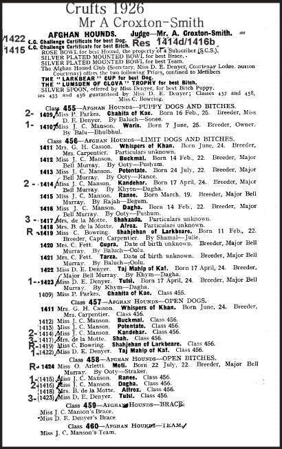 Early Afghan Hounds Crufts 1926
