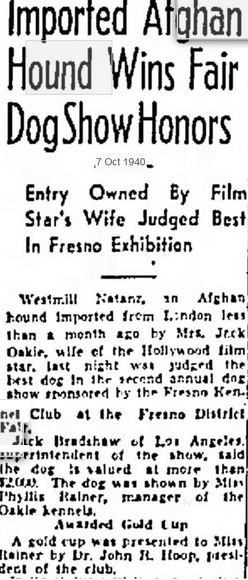 http://www.afghanhoundtimes.com OAKVARDON show result/info 1940 Westmill Natanz